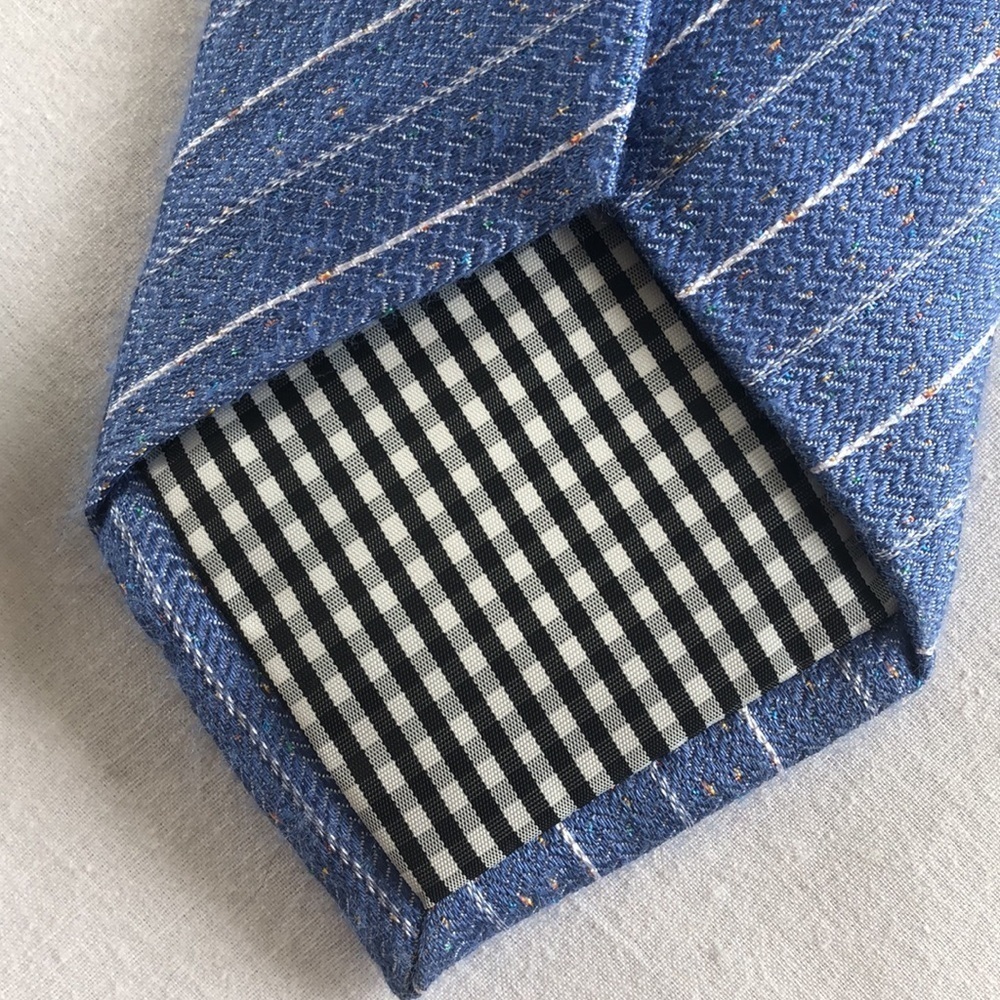 Ben Sherman Tie GUC Blue And White 70% Silk Blend 30% Cotton - Picture 8 of 15